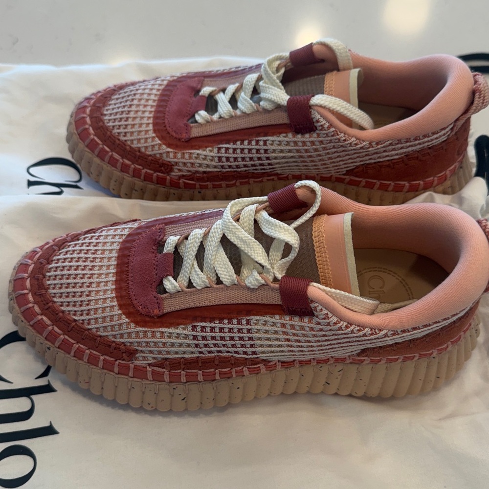Chloé Pink and Cream Woven Sneakers